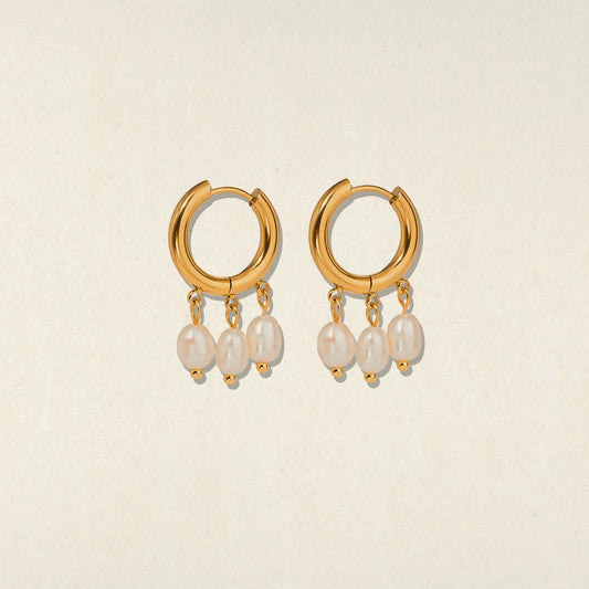 Spako Earrings-Chic Golden Hoops with Hanging Pearls