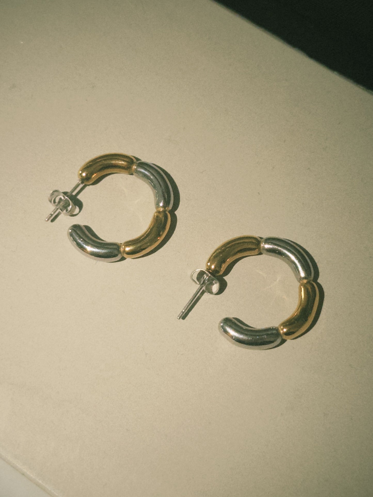 Golden/Silver Two Tone Metallic Hoop Earrings