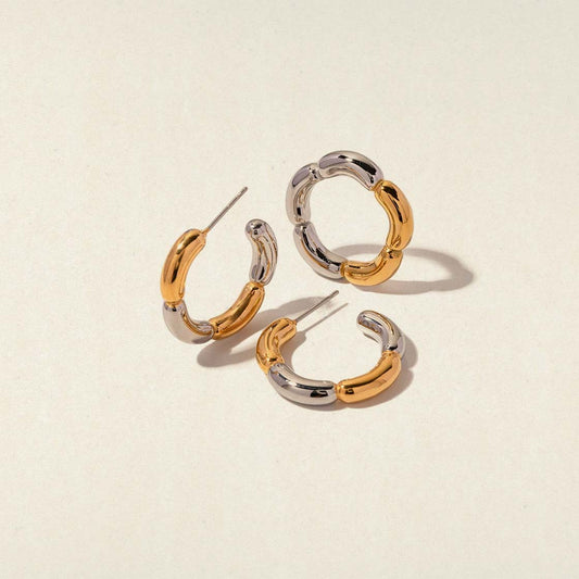 Golden/Silver Two Tone Metallic Hoop Earrings