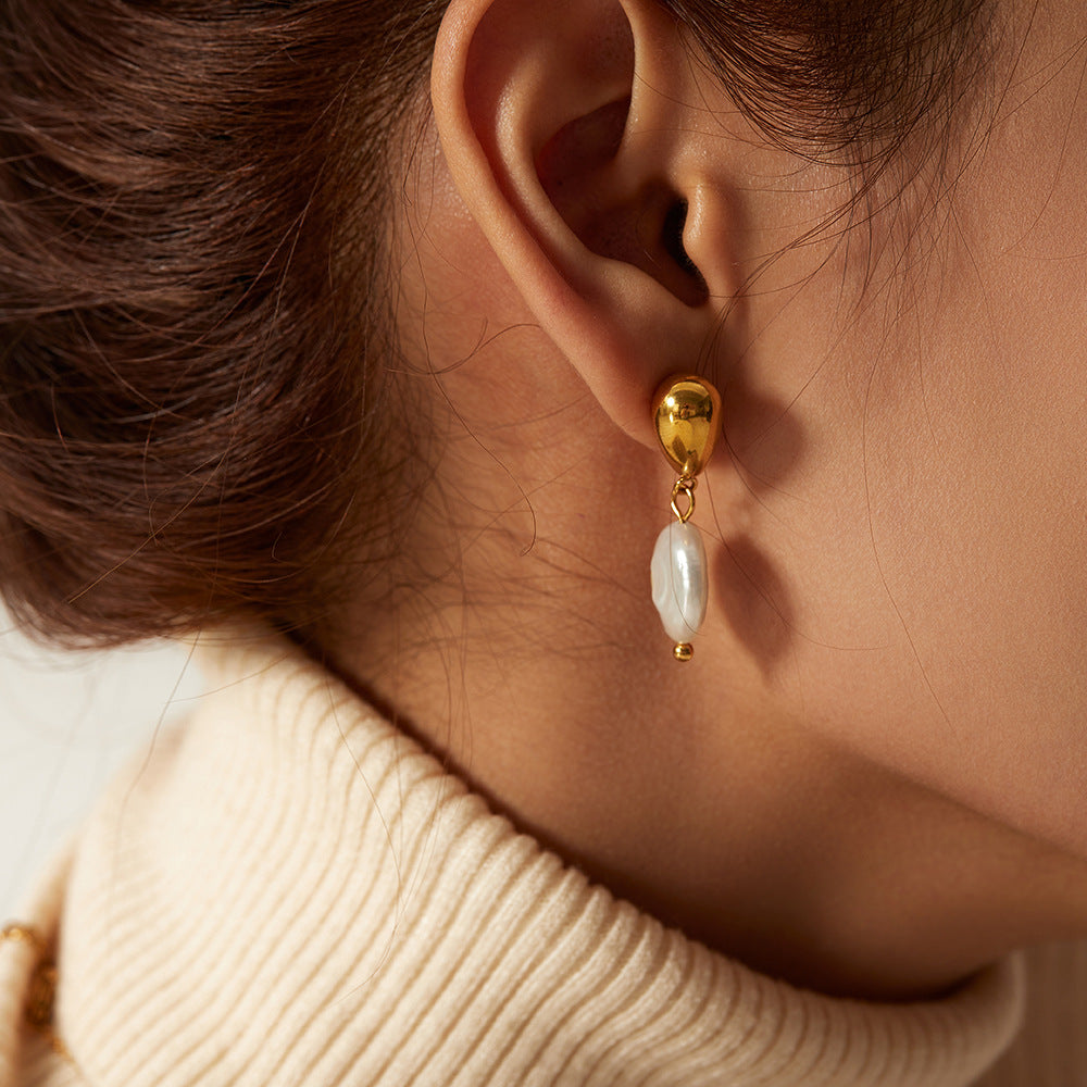 Golden - Tipped Pearl Drop Earrings