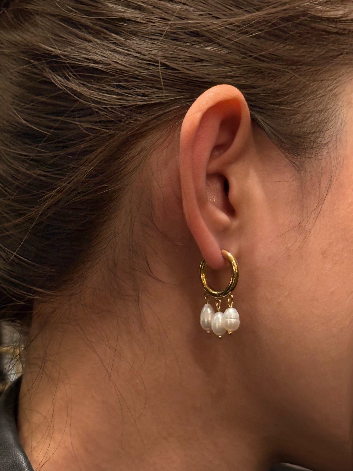 Chic Golden Hoops with Hanging Pearls